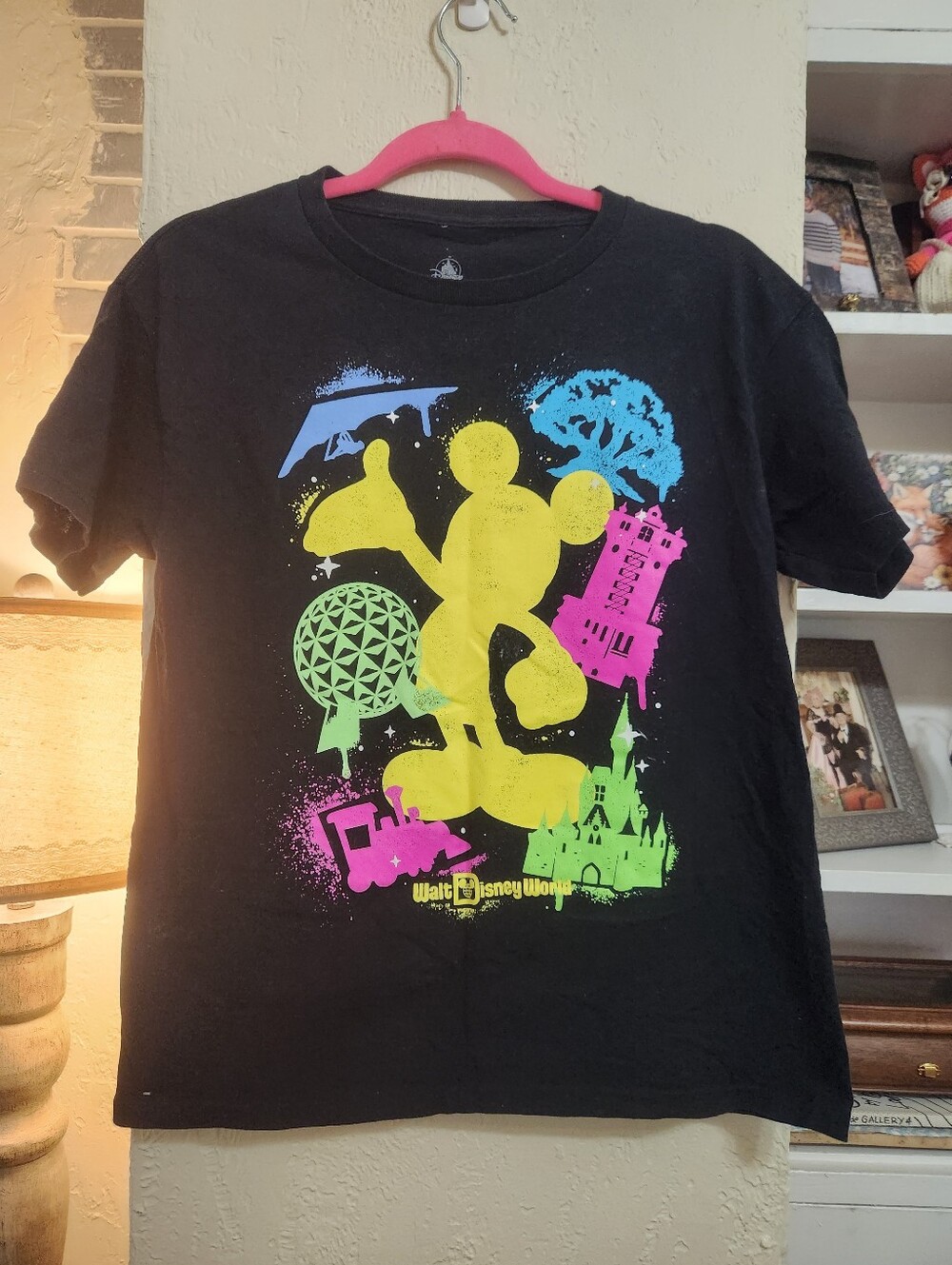 Disney Parks Splatter Neon Drip Mickey T- Shirt EUC Size Large  P2p 17
